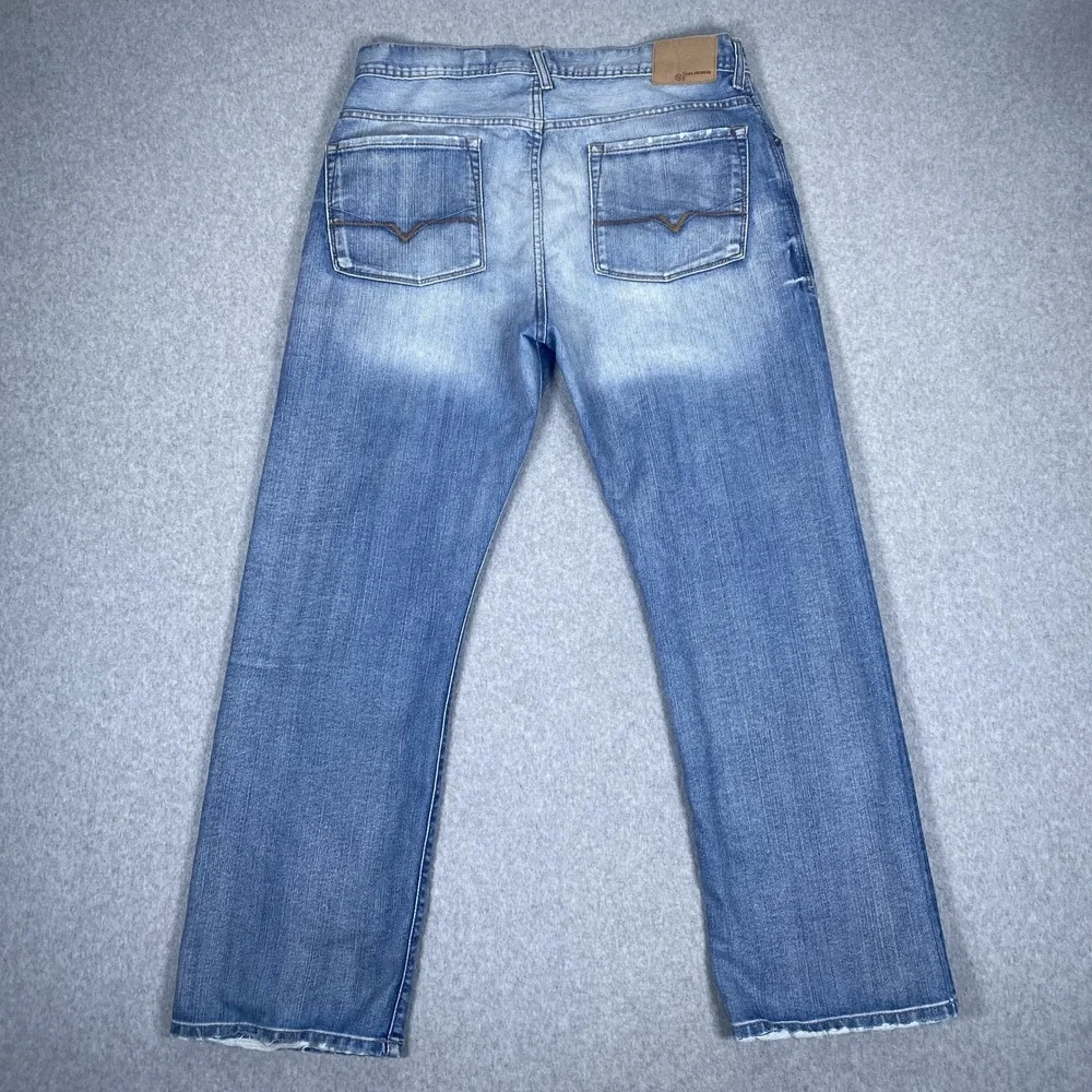 Guess Jeans Dean Relaxed Fit Mens 34 Blue Straight Leg Denim Button Fly Pants